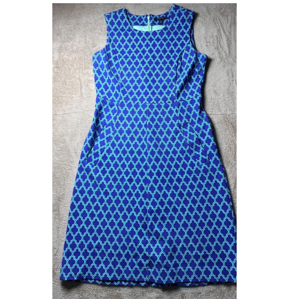 Lands End Quatrefoil Sleeveless Ponte Sheath Pocket Dress 4 Nautical‎ Coastal